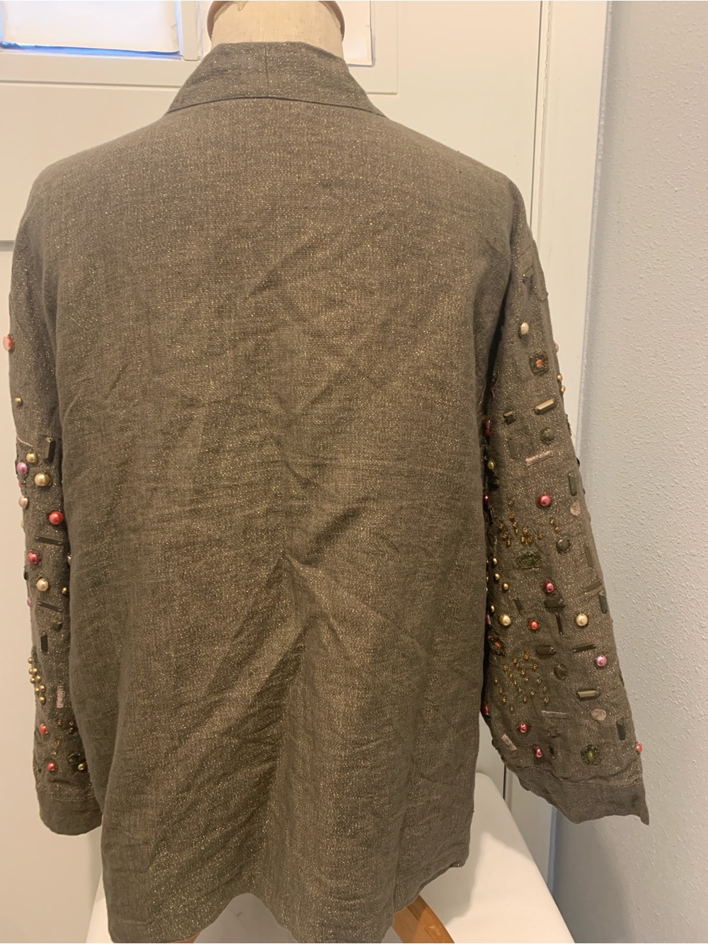 Chico's Olive Brown Knit Jacket with Gold Metallic Thread size 3 - Picture 4 of 6